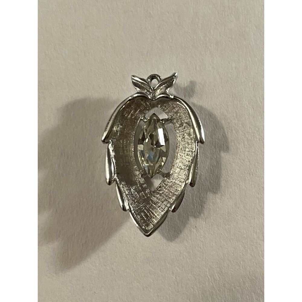 Vintage 1963 Sarah Coventry Crystal Navette Silver Tone Leaf Slide Pendant